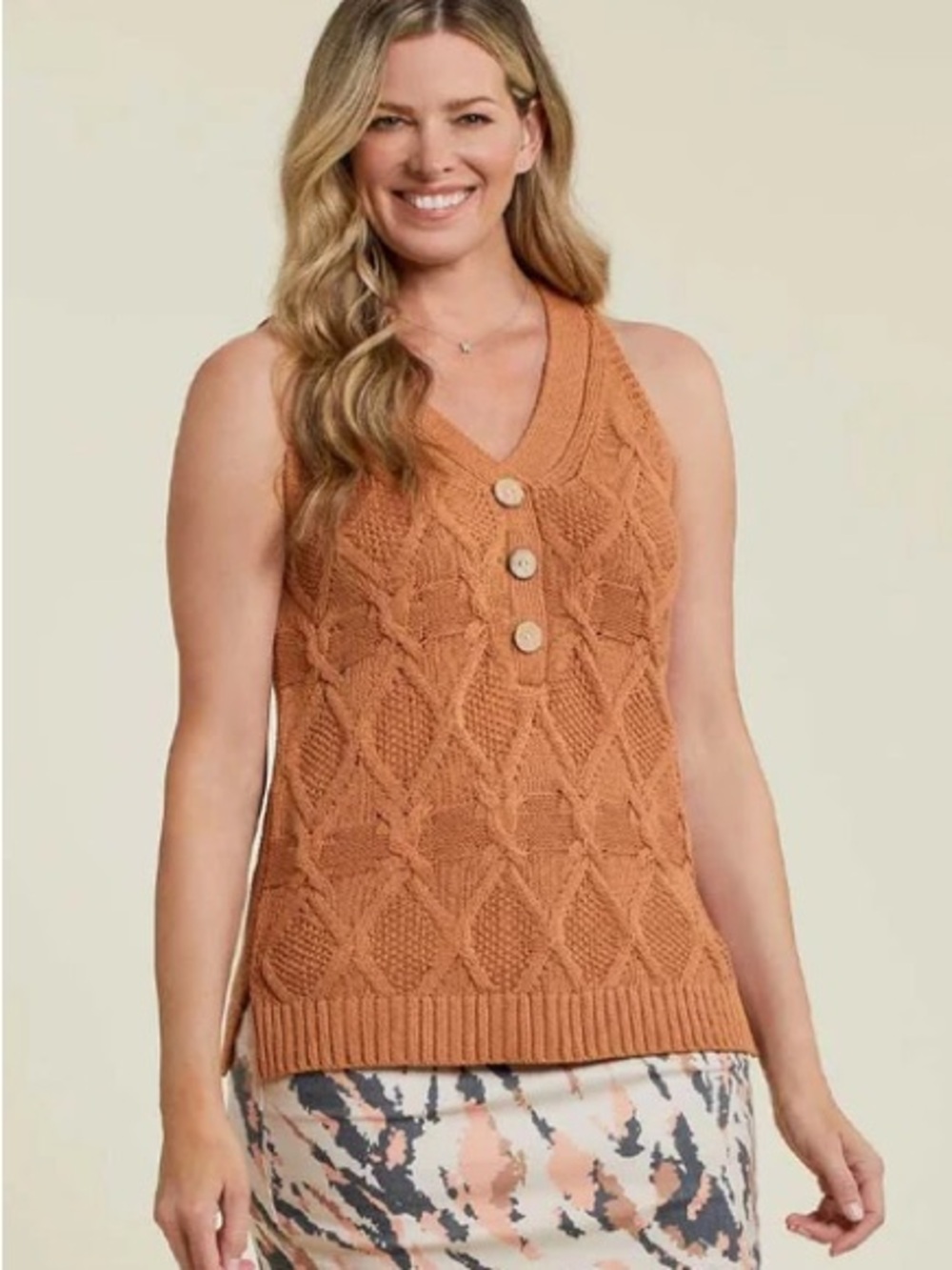 TRIBAL CABLE KNIT SWEATER TANK LARGE